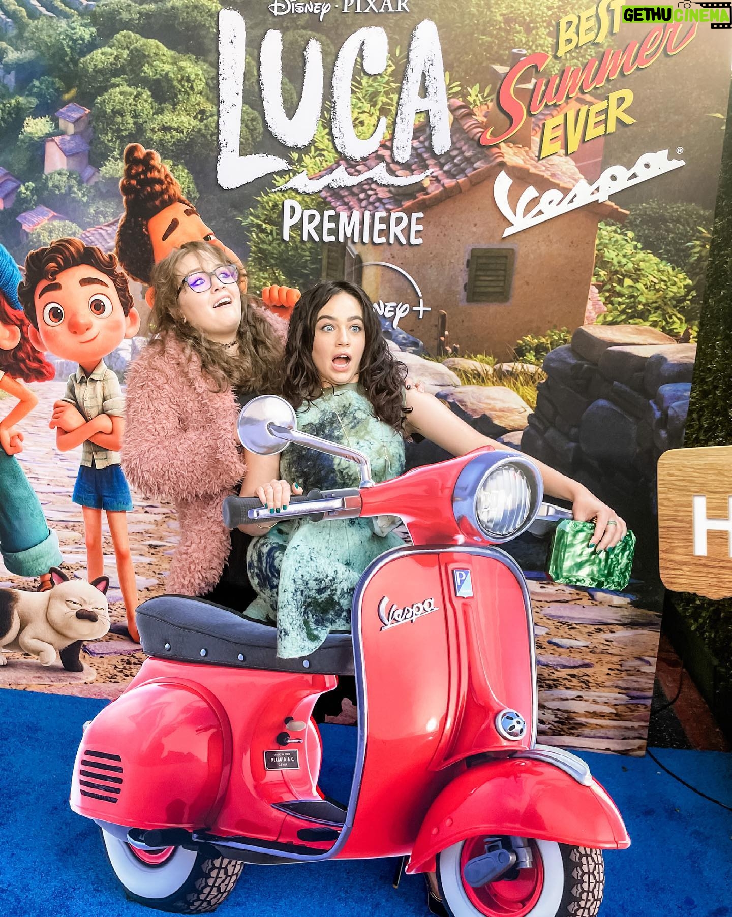 Mary Mouser Instagram - This night was the BEST. Luca is a new fave Disney movie of mine because: 1) The film was adorable and I connected in so many ways and also I cried (of course, itβs the magic of Pixar). 2) Everything was my favorite color (Blue). 3) They gave me delicious gelato at the end that stained my tongue blue (white chocolate and vanilla oat milk like, come ON!) πππ Oh, also, @ashleymousermusic, remember that time we almost crashed a Vespa? π (side note - Iβm cracking up that it was caught on camera that I wore my Doc Martens most of the evening bc I am terrible at walking in heels and my Docs are my babies π
) Stylist: @itsamandalim Dress: @notjustalabel Clutch: @tylerellisofficial Heels: @stuartweitzman