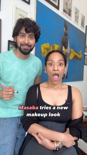 Masaba Gupta Instagram - @masabagupta had no idea what she was signing up for & by the time she did, it was too late! 😂
The @lovechildbymasaba foundation & blush really brought the look together. That shade match & the flush of color 😍
.
Who thinks Masaba should wear colorful eye looks more often?  #Masabagupta #ankushbahuguna #makeup #eyemmakeup #mua #makeuplook #wingitwithankush