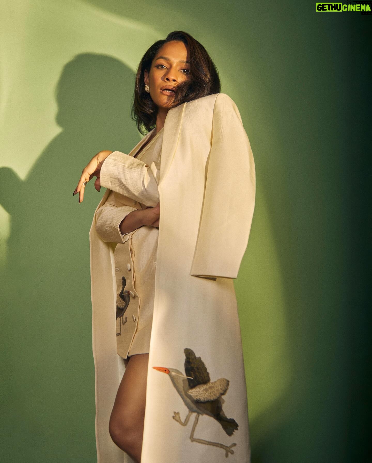 Masaba Gupta Instagram - In a custom @houseofmasaba Silk Dress & Trench | 📸 : @mohitvaru Style: @dollaypop Asst: @maanyasaigal Hair: @hrishidoeshair Make-Up: @eshwarlog Earrings: @viangevintage