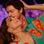 Masaba Gupta Instagram - @deepikapadukone in a custom @houseofmasaba Teal Blue ‘Rosy’ Print Sari and Blouse & @iamsrk in the Red ‘Crazy Daisy’Neck Scarf as seen in #jawan | Styled by @shaleenanathani #srk #sari #deepikapadukone