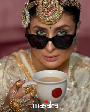 Masaba Gupta Instagram - How could I leave out the bride who loves Ivory? 
Ever since I envisaged this collection, I’ve always imagined Kareena wearing these uber cool shades, sipping on a special blend of House of Masaba tea. This picture feels like we’ve come full circle - just the way I’d hoped. :)

Clearly the color of the season - done with a Masaba Twist featuring a patchwork border with Dori & Sitara in a brilliant ‘Kasata’ inspired colorway.

#TheMasabaBride #HouseofMasaba