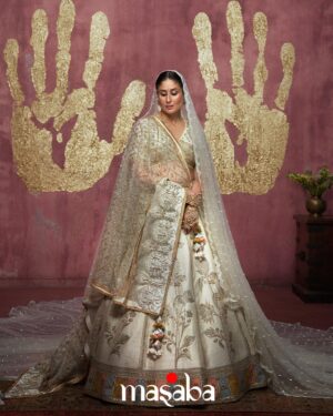 Masaba Gupta Instagram - How could I leave out the bride who loves Ivory? 
Ever since I envisaged this collection, I’ve always imagined Kareena wearing these uber cool shades, sipping on a special blend of House of Masaba tea. This picture feels like we’ve come full circle - just the way I’d hoped. :)

Clearly the color of the season - done with a Masaba Twist featuring a patchwork border with Dori & Sitara in a brilliant ‘Kasata’ inspired colorway.

#TheMasabaBride #HouseofMasaba