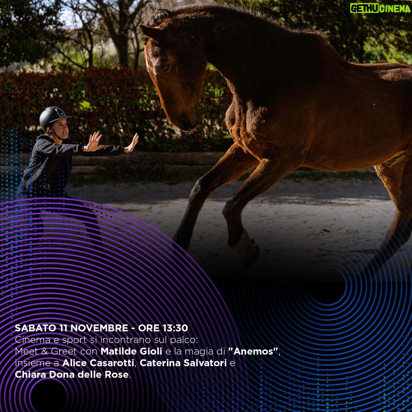 Matilde Gioli Instagram - π¬ Sabato 11 novembre ore 13.30, Cinema e Sport si incontrano sul palco! π Un'occasione unica per un Meet&Greet con l'incantevole Matilde Gioli e la magia di "Anemos". Immergiti nella passione equestre con Alice Casarotti, Caterina Salvatori e Chiara Dona delle Rose. πβ¨ #MatildeGioli #Anemos #lospaziodime #CinemaESport #sporequestri @matildegioli @ilboscodialice @lospaziodime @kepitalia @cate_salvadori