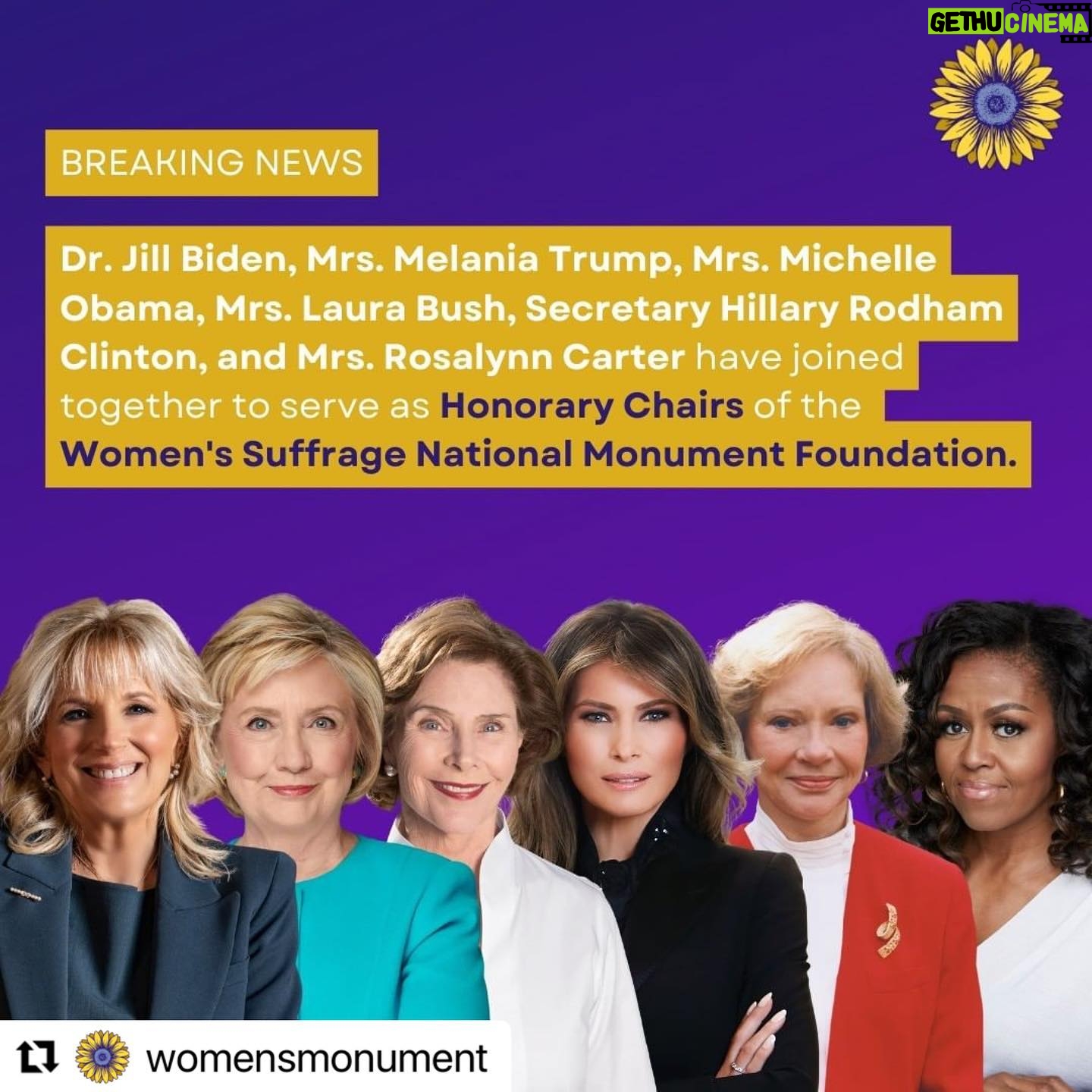 Melania Trump Instagram - I am honored to join @womensmonument and serve as an Honorary Chair of the Women’s Suffrage National Monument Foundation to help secure a monument on the National Mall of enduring inspiration for women and future female leaders. #Repost @womensmonument with @use.repost ・・・ As Honorary Chairs of the Women’s Suffrage National Monument Foundation, the First Ladies will spearhead the Foundation’s efforts to ensure that the 36 million people who visit our National Mall each year experience a deeper and more inclusive American story. The Foundation is one of only two organizations to hold the extraordinary distinction of being chaired by all six living First Ladies. We are honored to have the support of @flotus, @melaniatrump, @michelleobama, @laurawbush, hillaryclinton, and Mrs. Rosalynn Carter in this historic project to memorialize the early American movement for women’s equality and the women who fought for the single largest expansion of voting rights in our country’s history. Learn more -->> womensmonument.org #WomensMonument #makinghistory #makinghistorytogether #womenshistory
