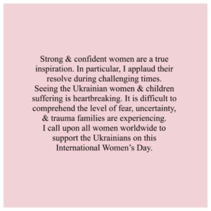 Melania Trump Instagram - Strong & confident women are a true inspiration. In particular, I applaud their resolve during challenging times. 
Seeing the Ukrainian women & children suffering is heartbreaking. It is difficult to comprehend the level of fear, uncertainty, & trauma families are experiencing.
I call upon all women worldwide to support the Ukrainians on this International Women’s Day.