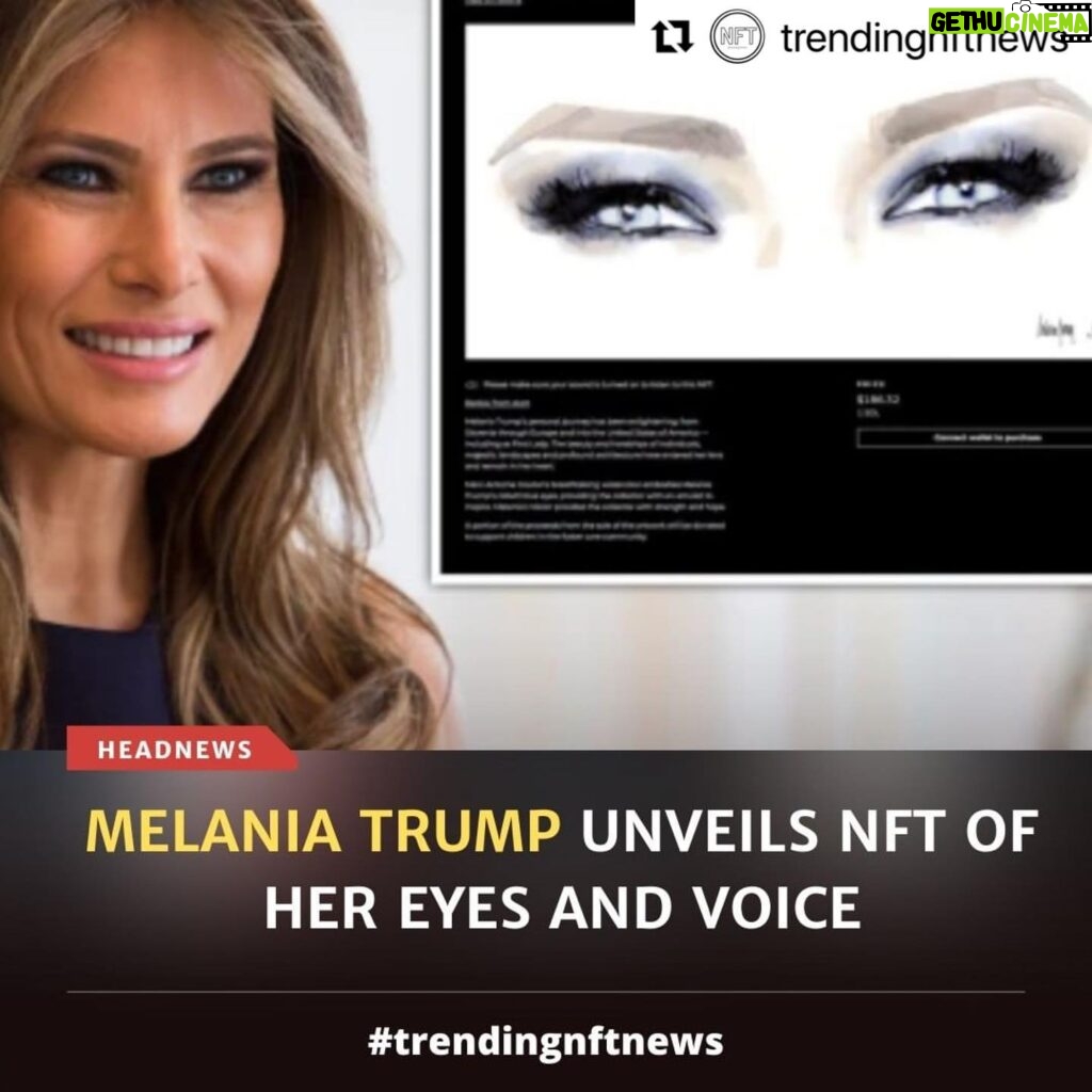 Melania Trump Instagram - #Repost @trendingnftnews with @make_repost ・・・ Melania Trump: Her first NFT offering, titled Melania’s Vision (2021), is a watercolor of the former First Lady’s eyes by French artist Marc-Antoine Coulon! Melania’ Vision also comes with an audio component, a recording of Trump that serves as a “message of hope” in which she says, “My vision is: look forward with inspiration, strength, and courage.” Melania’s Vision costs one Solana, a form of cryptocurrency like Ethereum, but can also be bought with a credit card for $150. The sale is live through December 31. #nfts #nft #digitalart #art #cryptoart #artist #raredigitalart #ethereum #cryptoartist #blockchain #contemporaryart #nftcollector #modernart #artcollector #arte  #ethereum #crypto #bitcoin #artgallery #design #digitalillustration #crypto #digitaldrawing #artgallery #digitalcollectibles #artwork #bitcoinnews #digitalillustration #melaniatrump @melaniatrump