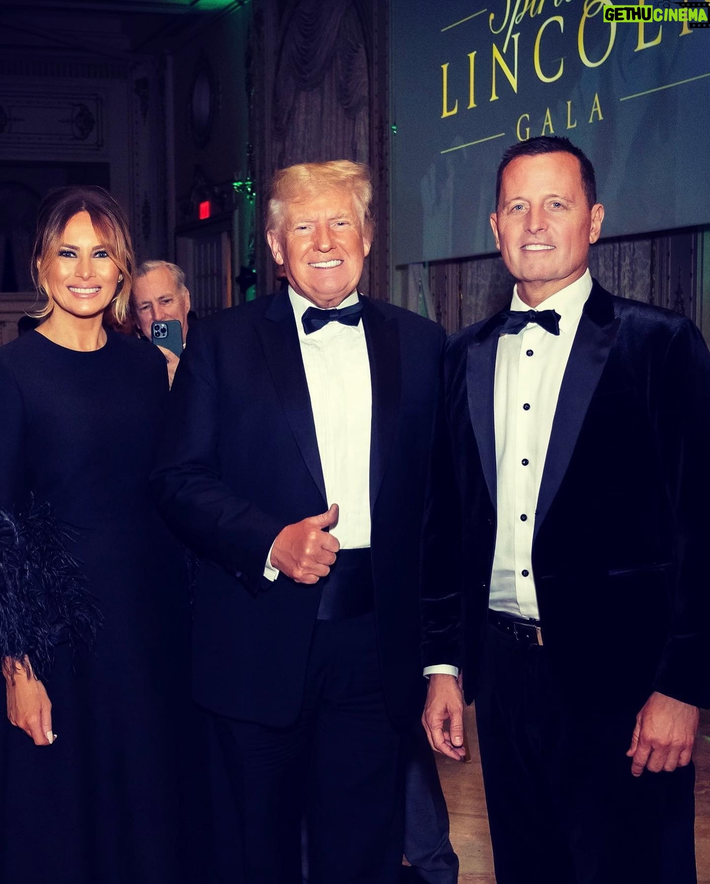 Melania Trump - 110.2K Likes - Over the years, the @LogCabinGOP & @RichardGrenell have been pivotal in uniting people & taking a stand against bullies and labels. Thank you for honoring my work w the Spirit of Lincoln Award. It was an honor to join you to celebrate your accomplishments!