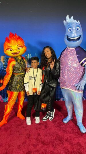 Melanie Fiona Instagram - This was such a special night 💜. I got to take Cam to the #Elemental movie premiere in LA… just the two of us 🥹. Now that there’s a baby in the house again, I feel like he’s growing up even faster. These moments help slow the time down a bit. I’m ever grateful to be fully present with my children, doing things we both love. We had a blast! 🎉🫶🏾 

@disney @pixar Thank you for the invite! 💜