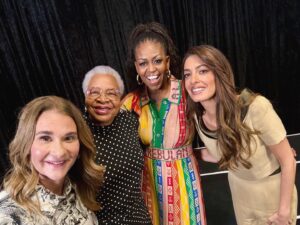 Melinda Gates Instagram - How do we make sure that every girl has the chance to become the woman she wants to be?
 
That question was at the heart of a trip that @michelleobama, Amal Clooney (@clooneyfoundationforjustice), and I took to Malawi and South Africa, where we met some amazing girls and activists who are at the forefront of efforts to end child marriage, combat gender-based violence, and advance gender equality.

I remain in awe of their resilience and determination, and I’ll be thinking about the stories I heard for a long time to come.