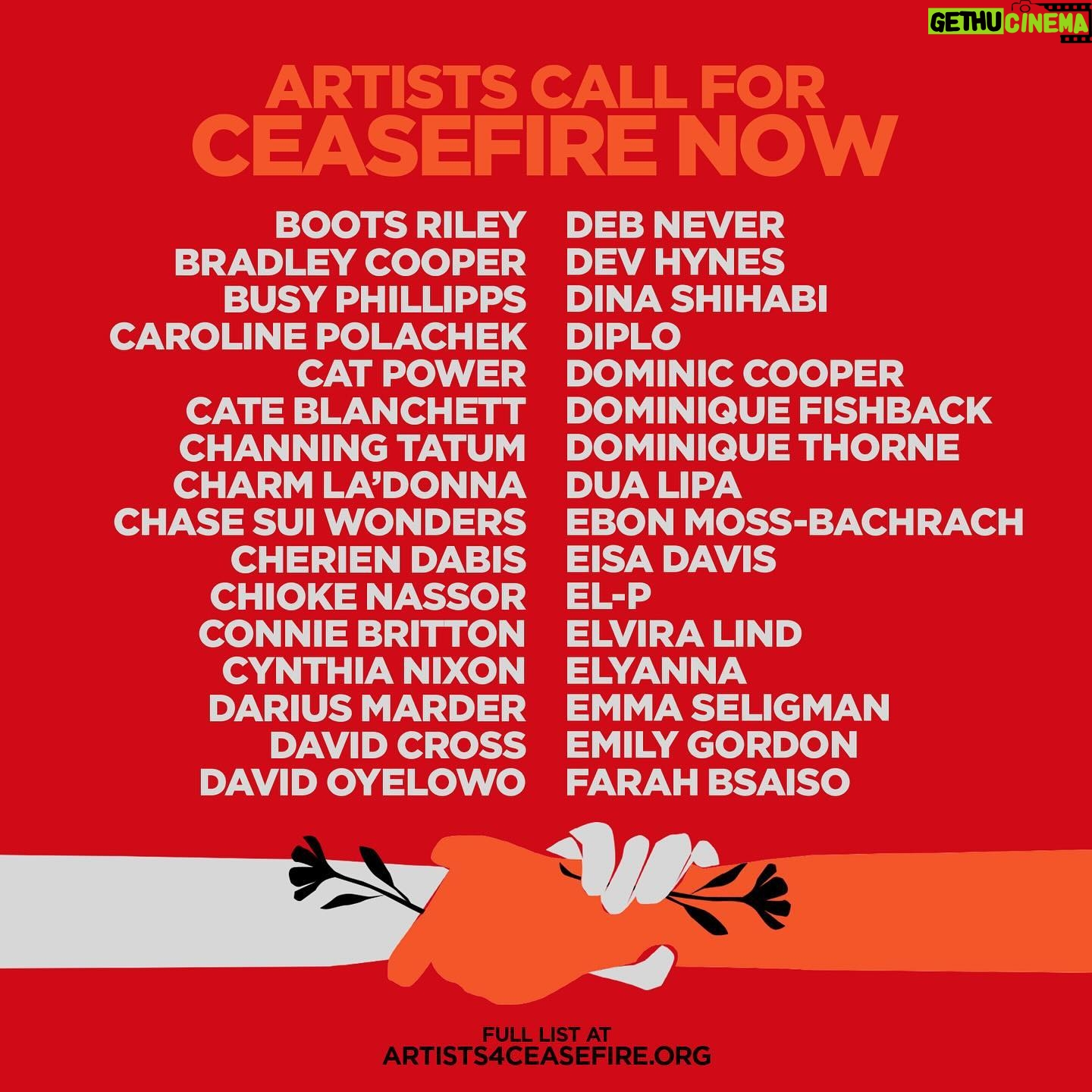 Melissa Barrera Instagram - We come together as artists and advocates, but most importantly as human beings witnessing the devastating loss of lives and unfolding horrors in Palestine and Israel. Please join us in demanding that Congress, @POTUS, and other world leaders call for an immediate de-escalation and ceasefire in Gaza and Israel before another life is lost. We must end the bombing of Gaza, secure the safe release of all hostages, and demand adequate access for humanitarian aid to reach the people that desperately need it. Call your reps Read our full letter at artists4ceasefire.org