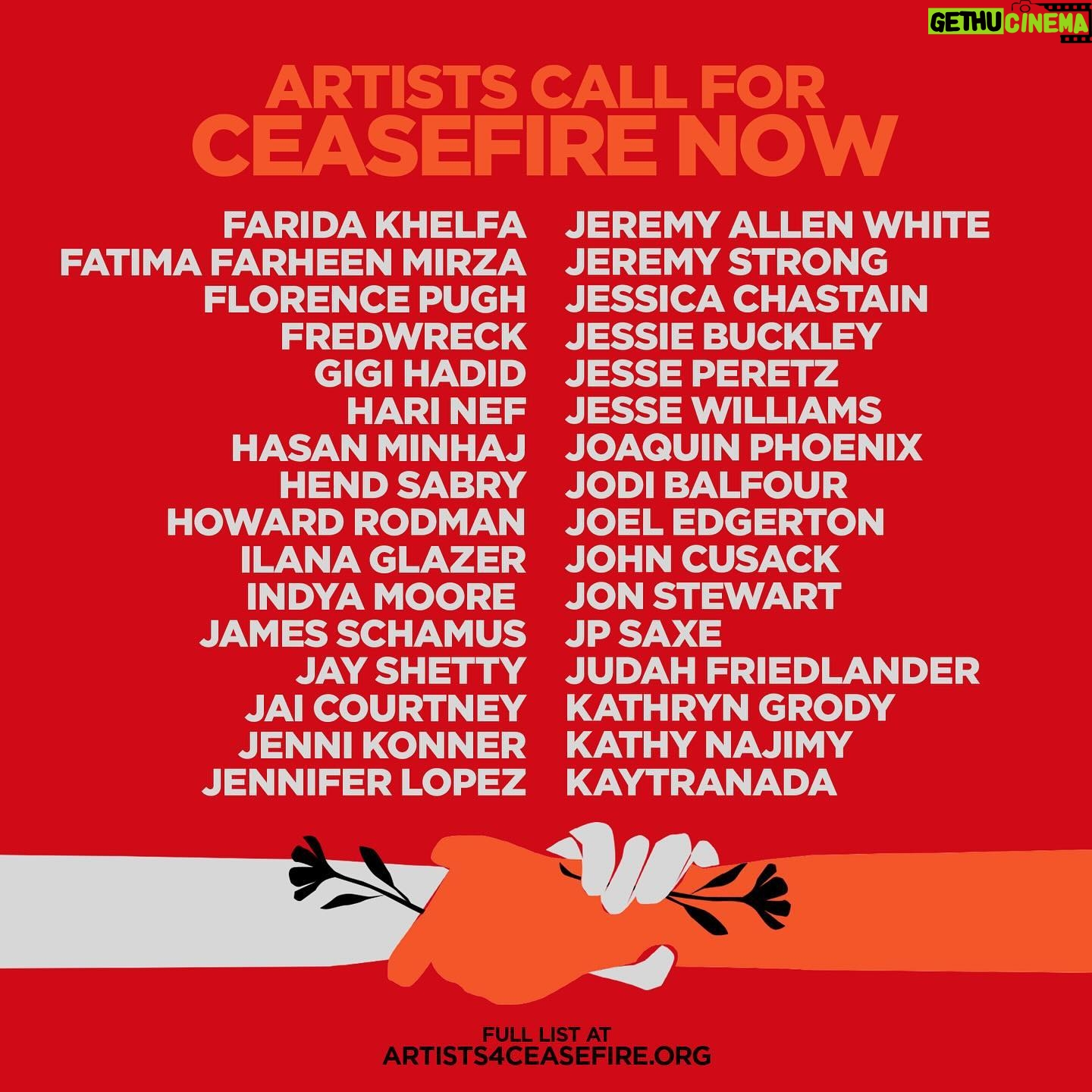Melissa Barrera Instagram - We come together as artists and advocates, but most importantly as human beings witnessing the devastating loss of lives and unfolding horrors in Palestine and Israel. Please join us in demanding that Congress, @POTUS, and other world leaders call for an immediate de-escalation and ceasefire in Gaza and Israel before another life is lost. We must end the bombing of Gaza, secure the safe release of all hostages, and demand adequate access for humanitarian aid to reach the people that desperately need it. Call your reps Read our full letter at artists4ceasefire.org