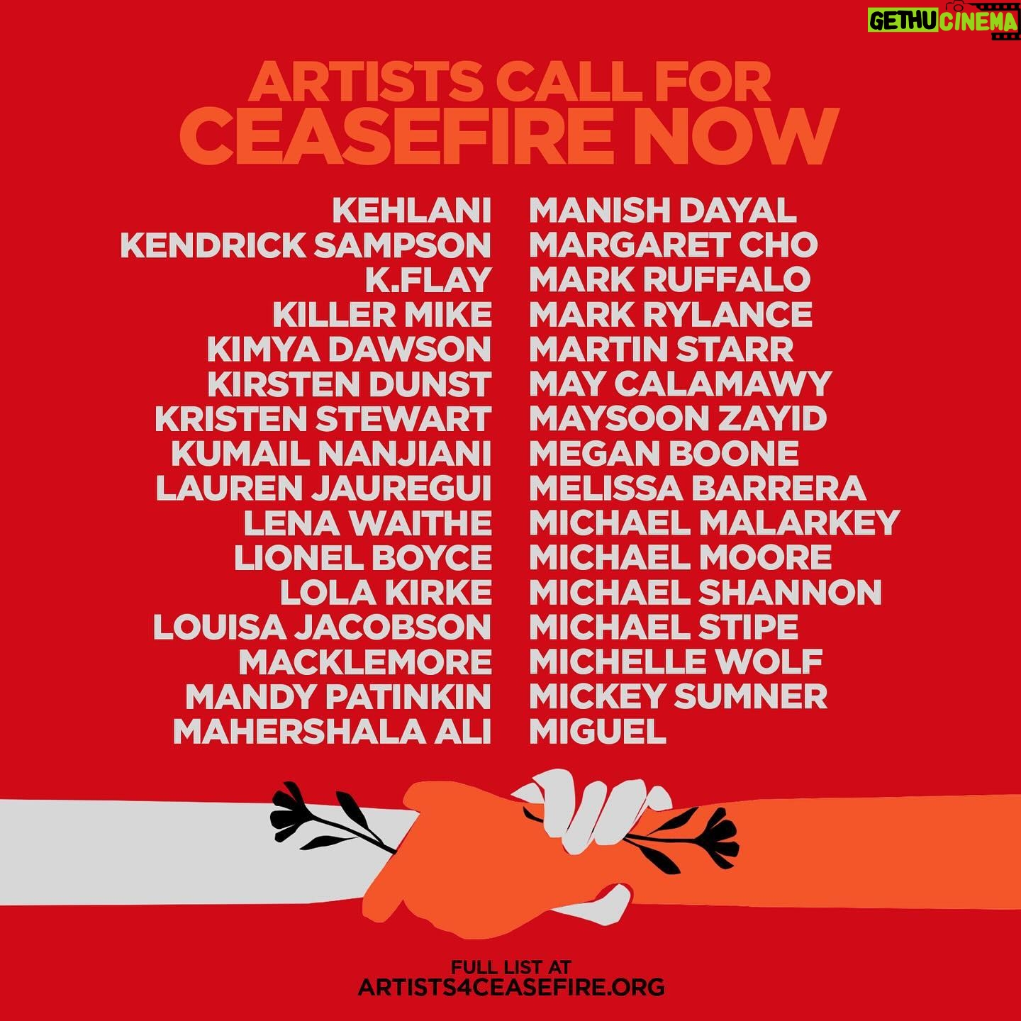 Melissa Barrera Instagram - We come together as artists and advocates, but most importantly as human beings witnessing the devastating loss of lives and unfolding horrors in Palestine and Israel. Please join us in demanding that Congress, @POTUS, and other world leaders call for an immediate de-escalation and ceasefire in Gaza and Israel before another life is lost. We must end the bombing of Gaza, secure the safe release of all hostages, and demand adequate access for humanitarian aid to reach the people that desperately need it. Call your reps Read our full letter at artists4ceasefire.org