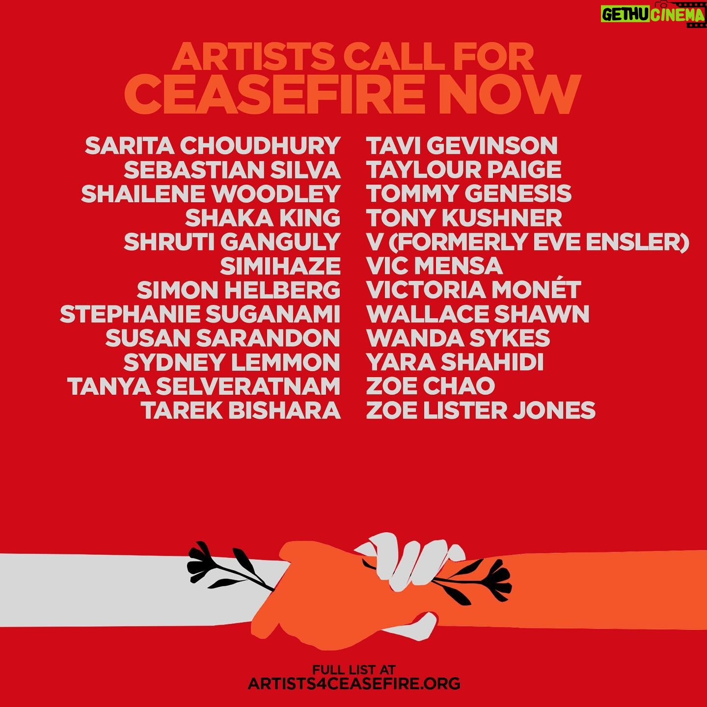 Melissa Barrera Instagram - We come together as artists and advocates, but most importantly as human beings witnessing the devastating loss of lives and unfolding horrors in Palestine and Israel. Please join us in demanding that Congress, @POTUS, and other world leaders call for an immediate de-escalation and ceasefire in Gaza and Israel before another life is lost. We must end the bombing of Gaza, secure the safe release of all hostages, and demand adequate access for humanitarian aid to reach the people that desperately need it. Call your reps Read our full letter at artists4ceasefire.org