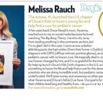 Melissa Rauch Instagram - Thank you @people for featuring @oscarskidscharity in the magazine and helping spread the word about our mission to honor Oscar’s life, fund cutting edge global research into pediatric cancers, and to offer comfort, joy and support to families and their amazing kids on their cancer journey. To learn more about #OscarsKids check out @oscarskidsamerica at www.OscarsKids.org and our counterpart @oscarskidsireland at www.oscarsKids.ie 💛