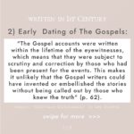 Mia Dinoto Instagram - The evidence for the reliability of the Gospels are strong and compelling. Swipe to see 7 reasons why >>> #notsponsored #evidencebased #Christianencouragement #HeisRisen #Apologetics #Christian #Christianinspiration #Gospel #canwetrustthebible #coldcasechristianity #coldcase #faith
