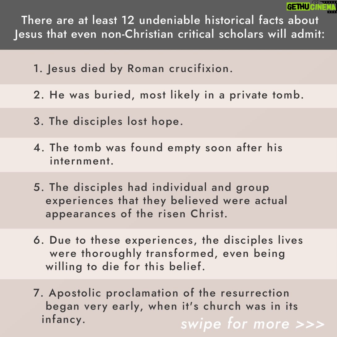 Mia Dinoto Instagram - These 12 historical facts are just one of many ways that point to the resurrection of Jesus Christ! ππΌ After doing your own research into all the evidence you will conclude that the most plausible explanation for the evidence is that Jesus actually rose from the dead and the historical reliability of the Gospels and the Christian faith are not just claims, but the verifiable truth! β’ #apologetics #Christianapologetics #resurrection #HeisRisen #JesusisLord #evidencebased