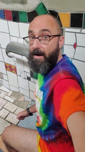 Michael Stevens Instagram - 🚽 Let's use the most-photogrpahed toilet in New Zealand! 

#publicart #art #kawakawa #hundertwasser #NewZealand