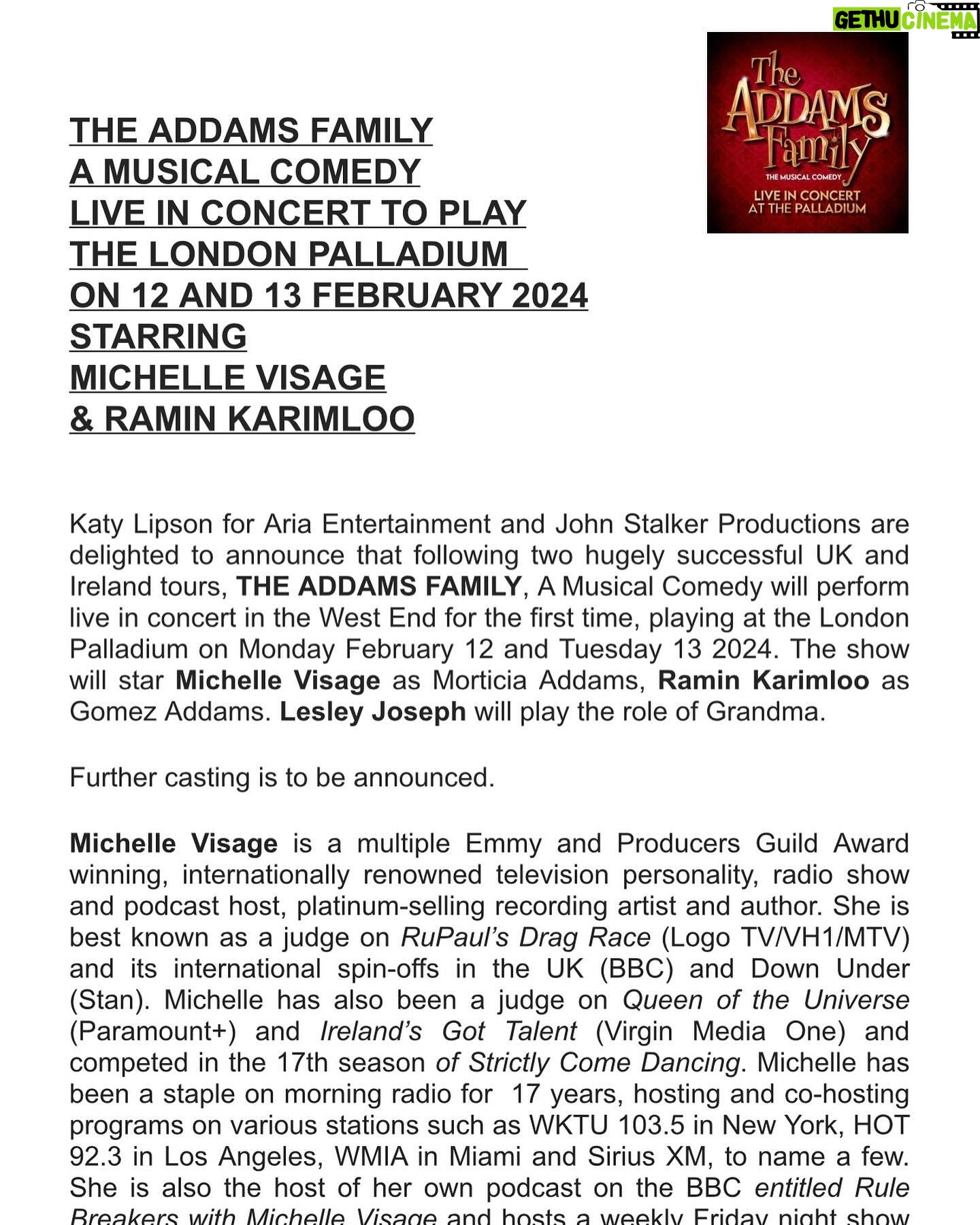 Michelle Visage Instagram - SURPRISE! HAPPY HALLOWEEN!!! š š» Iām slipping into the iconic black dress to play one of my small (and big) screen heroes, Morticia Addams, in a very special concert version of @theaddamsfamilyuk at the London Palladium on Feb 12 & 13th ONLY ā¦.. welcome to our extremely normal family *snap snap*