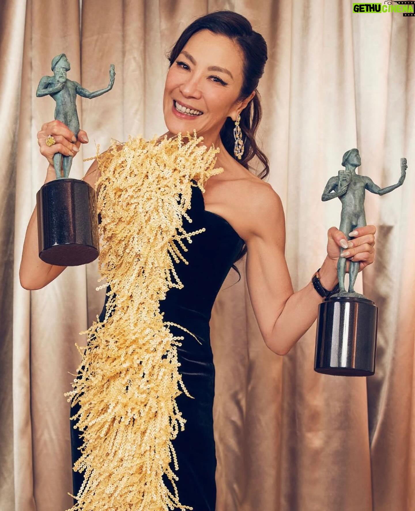 Michelle Yeoh - 116.9K Likes - What an incredible and memorable night!! So sad I can’t be there tonight! Congratulations to all nominees and Cheers!!! You are all winners 🥂✨ @sagawards