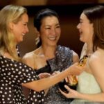Michelle Yeoh Instagram - Congratulations Emma!! I confused you , but I wanted to share that glorious moment of handing over Oscar to you together with your best friend Jennifer!! She reminded me of my Bae Jamie Lee Curtis ♥️✨ always there for each other!! 😘😘😘