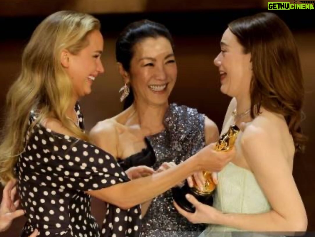 Michelle Yeoh - 307K Likes - Congratulations Emma!! I confused you , but I wanted to share that glorious moment of handing over Oscar to you together with your best friend Jennifer!! She reminded me of my Bae Jamie Lee Curtis ♥️✨ always there for each other!! 😘😘😘