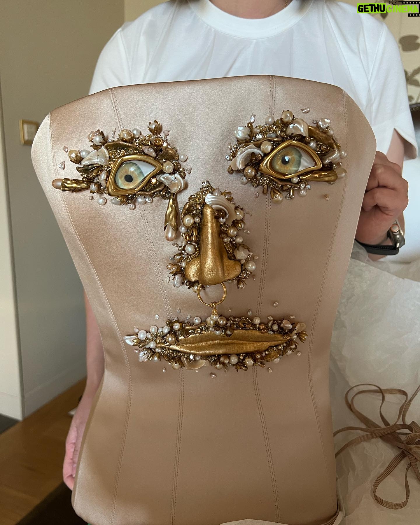 Michelle Yeoh - 242.2K Likes - Thank q my darling big Brother Diego and Daniel for my stunning @schiaparelli Face of Happiness dress to say hello as Mr & Mrs Todt ❤️❤️