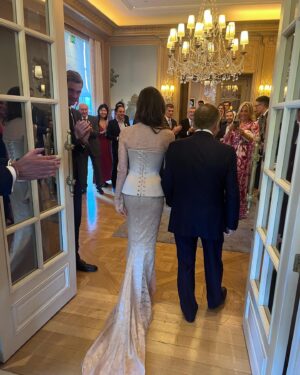 Michelle Yeoh Instagram - Thank q my darling big Brother Diego and Daniel for my stunning @schiaparelli Face of Happiness dress to say hello as Mr & Mrs Todt ❤️❤️