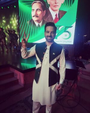 Mikaal Zulfiqar Instagram - Happy Independence Day. #Diamond #Jubilee #Pakistan #Zindabad at Convention center Islamabad hosting Shan-e-Pakistan for PTV wearing @munibnawaz