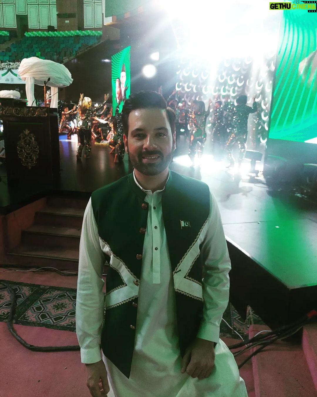Mikaal Zulfiqar - 7.1K Likes - Happy Independence Day. #Diamond #Jubilee #Pakistan #Zindabad at Convention center Islamabad hosting Shan-e-Pakistan for PTV wearing @munibnawaz
