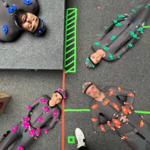 Mikaela Hoover Instagram - Rocket, Teefs, Floor, Lylla & James behind the scenes of Guardians 3 in our mocap suits. Thank you guys for all the love it means the world♥️🦝🦦🦭🦷🐰
