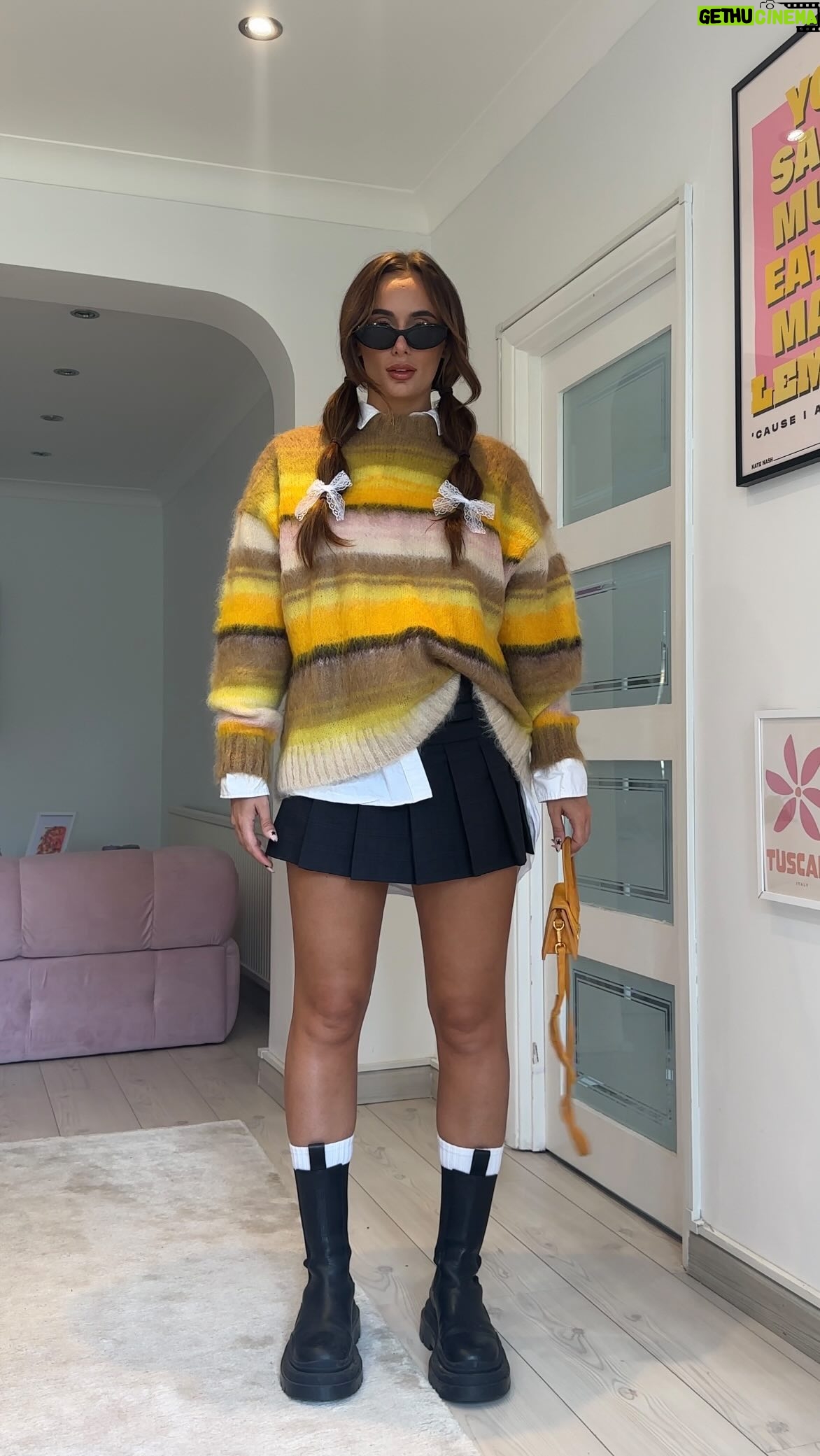 Millie Court Instagram - autumn outfit ideas ๐๐ค Outfit 1 Jumper @cosstores Shirt @allsaints Skirt @zara Bag @jacquemus Boots @newbottega Sunnies @prada Outfit 2 Co-ord @topshop Heels @prada Bag @fendi Outfit 3 Dress @egoofficial Boots @asos Bag @stradivarius Necklace @prettylittlething Outfit 4 Top @asos Skirt @stradivarius Coat @boohoo Bag @stradivarius Choker @prettylittlething Boots (I canโt remember a couple years old soz ๐ฉ)