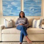 Mindy Kaling Instagram – I can’t stop staring at the swirling waters of my friend @kristentirney’s diptych that I commissioned. Malibu water is cold, gorgeous and dark blue-black 🌊🌊🌊… but these feel tropical, like they’d be so warm and inviting to dip my feet in. 🌴🌴🌴It’s been so cold this spring and I love picturing myself in these waters! I’m such a fan of her work – please check Kristen out. 💕