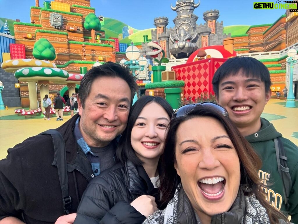 Ming-Na Wen Instagram - Family Fun!! We loved playing #mariokart as a family when the kids were younger, so visiting the Super Nintendo World at Universal Hollywood was a blast! 👍🏼👏🏼 I really love it when the kids are home and the four of us are together, even if it's just for a week over Spring Break. They're the most awesome young adults now. I feel blessed and grateful that they still enjoy hanging out with their mom and dad.❤️🥰❤️