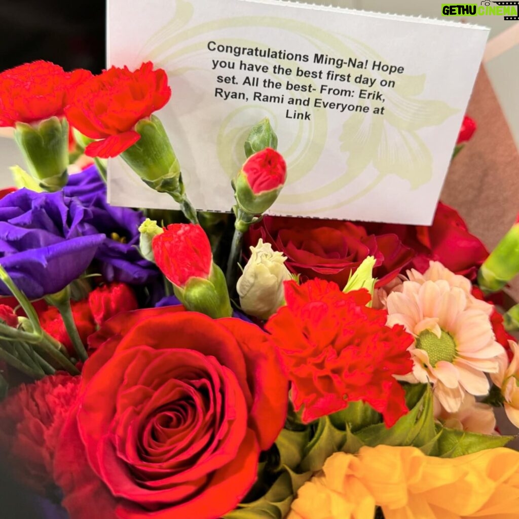 Ming-Na Wen Instagram - Day 1 🥋 Clapboard photo credit: justin brown Big hug to my awesome managers at @link_entertainment1 for the lovely flowers.🌹🌻💐💖❤️ #karatekid #blessed