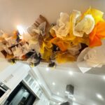 Ming-Na Wen Instagram - Happy Thanksgiving, everyone! 🍁🍂🦃🧡 So many blessings to be grateful for in my life. I always love creating the table setting for our family and friends to gather and feast together. But this Thanksgiving, I had an extra challenge. A leak required demoing a beam in the dining area. TOTAL EYESORE! It needed some temporary camouflage. Mingyver to the rescue! I made an "art piece" with some colored tissue paper and tape. Certainly better than that ugly exposed beam and insulation! I call the art installation, "BLOSSOM OF BLESSINGS." You like? ☺️🥰🧡 #dinnerfor20 #Thanksgiving #feast #grateful Also, hubby made the most delish air-fried turkey. Juicy and tender. YUM!