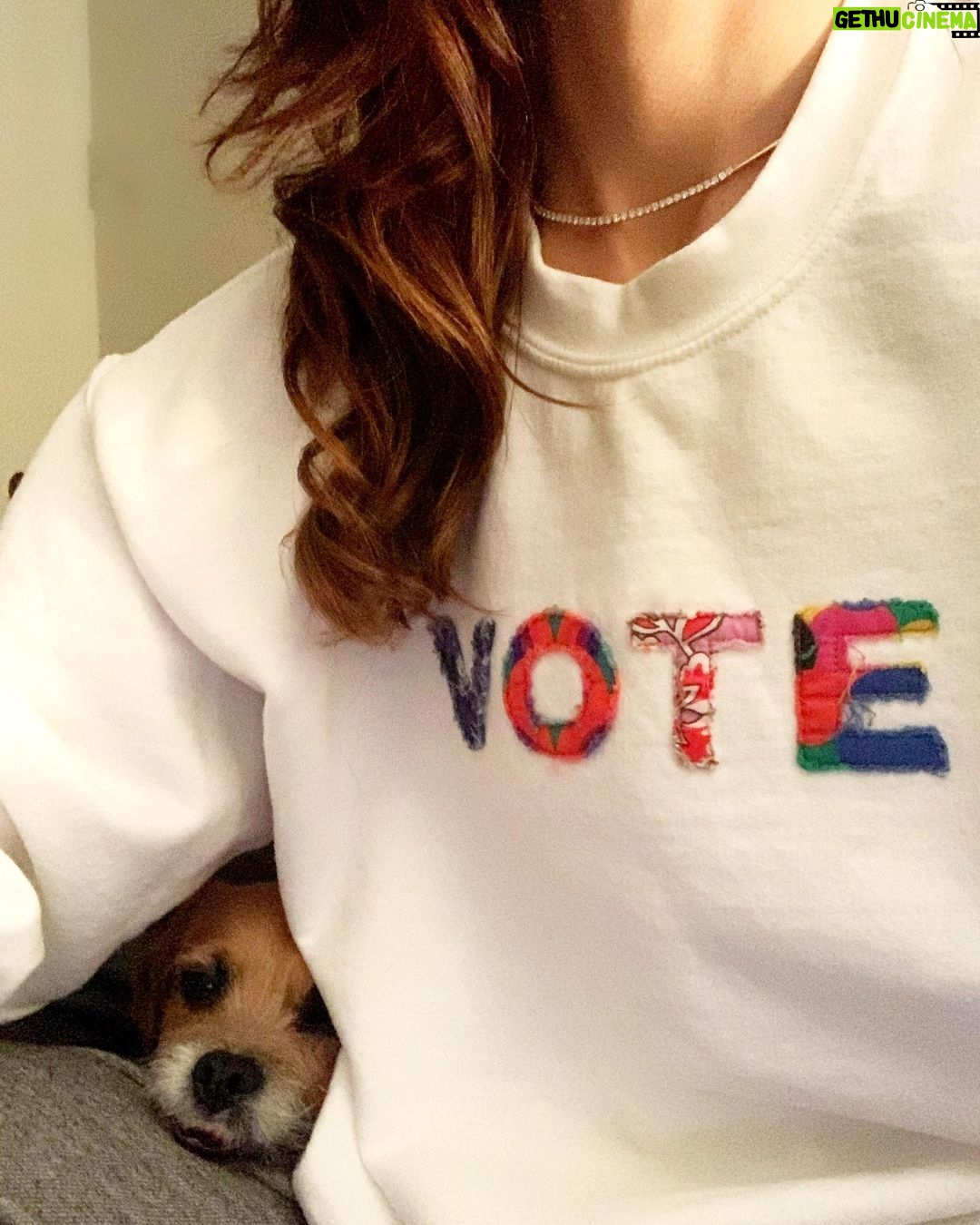 Minka Kelly Instagram - Spread the word and make your voice heard! My friends @shoprhode made this cozy VOTE Sweatshirt which is locally crafted in Los Angeles and 100% of profits will be going toward civic engagement and voter education campaigns. Freddy approves. #VOTE #ontheRHODE