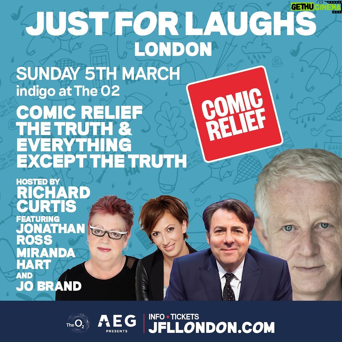 Miranda Hart Instagram - At the 02 on Sunday pm for @comicrelief come along! I stupidly told Richard Curtis he could literally ask me anything so heaven knows what shall ensue… as I say, come along! Anything for @comicrelief #rednoseday #comicrelief #richardcurtis @mewossy @iamnotjobrand