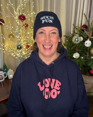 Miranda Hart Instagram - Turns out I look a jolly robber in a Beanie Hat….!
If you suit them then there are few left amongst some Xmas items @themirandashop  I really hope the shop has jollied up the season for people. That’s our aim with all the products. Jolly and cosy. And to support @resurgospearprogramme and @astriidcharity