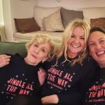 Miranda Hart Instagram - Just three ladies in their @themirandashop Christmas jumpers. Have you got yours yet?! 🎅 🎄 Love oo. ❤️ Www.themirandashop.com