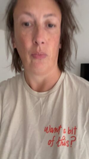Miranda Hart Instagram - Monday morning in the Hart house went like this…. You’re welcome…. (I would show you the nifty footwork but I was only wearing pants. Obviously.)

T-shirt. Www.themirandashop.com