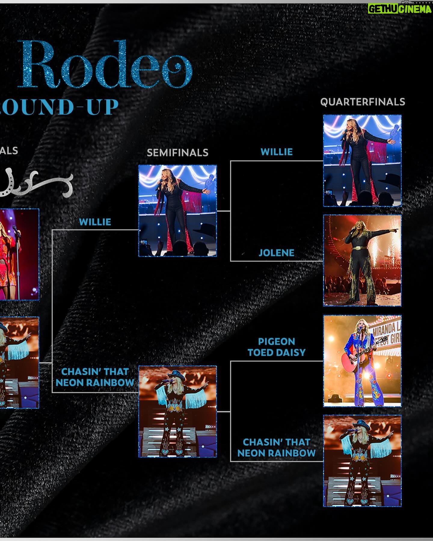 Miranda Lambert Instagram - It’s time to crown a Velvet Rodeo outfit champion! Who will it be?! Virginia Slim or Chasin That Neon Rainbow?! Y’all vote below! Las Vegas, Nevada