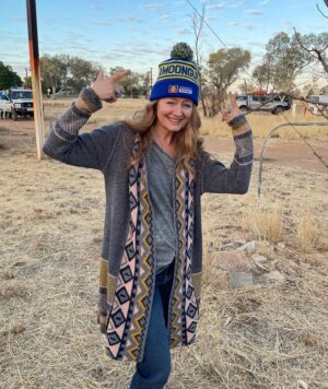 Miranda Otto Instagram - Marie, I love this beanie so much. I love that it supports community immunity, I love that it’s Amoonguna proud and I love its from you. It makes me smile. 🖤💛❤️ #amoonguna #truecolours