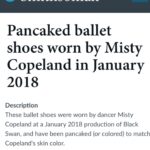 Misty Copeland Instagram - What an honor to have my pancaked pointe shoes in the @smithsonian 🩰 Did you know Black and Brown dancers will pancake their shoes (usually with over the counter foundation) to match their skin color? It’s customary in ballet to create a long line from your leg to your shoe, however the traditional “European pink” shoes aren’t the right color for many Black and Brown ballerinas. Only recently have companies begun to provide colors of all shades but there is always room for more inclusivity! Sign my petition at the link in bio for Apple to provide more shades of the pointe shoe emoji 🩰