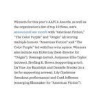 Misty Copeland Instagram – So proud of our fearless leader and co-founder @mistyonpointe being honored by the African American Film Critics Association with their Innovator Award which recognizes individuals who have made important contributions to film and beyond. 

Among the other awards honorees: George C. Wolfe, Jeffrey Wright, Ava DuVernay, Coleman Domingo, and Lily Gladstone ✨✨