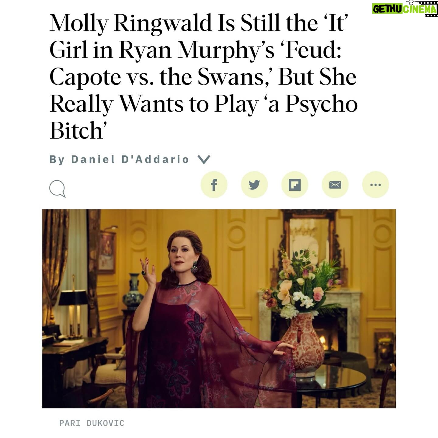 Molly Ringwald Instagram - Possibly my favorite headline- in Variety magazine. Link in bio #feud #fx #swans #losangeles #writer #trumancapote #hulu