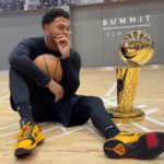 Myke Towers Instagram – @myketowers told @nbafinalstrophy to watch out for something coming soon… 👀🎶