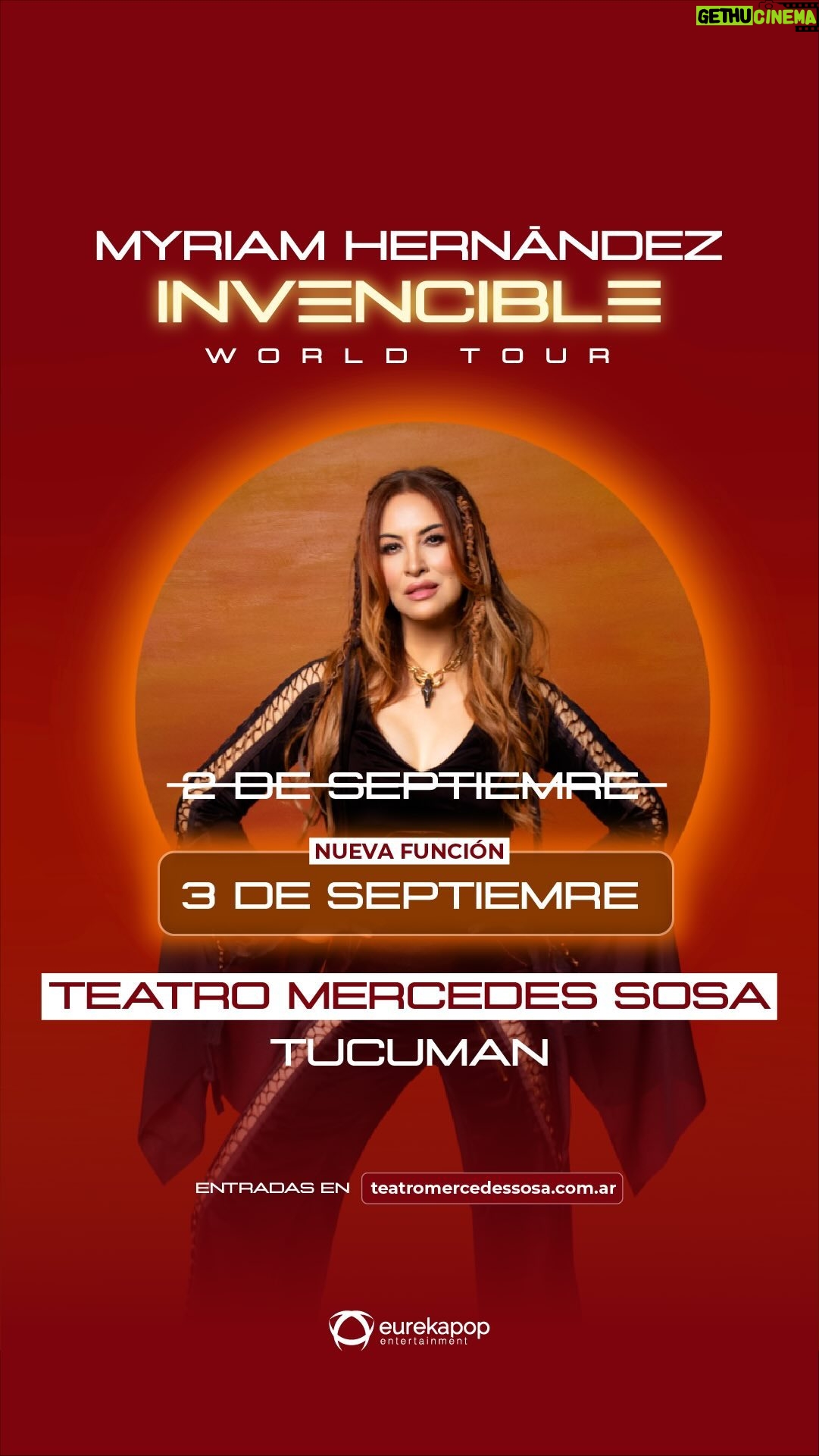 Myriam Hernández Instagram - ❤️🔥 GRACIAS TUCUMAN! Nueva función 📣 “Invencible - World Tour” Argentina! 🎶✨ 🗓️ 02 y 03 de Septiembre TUCUMAN 🎟️ Conseguí tu entrada en teatromercedessosa.com.ar o en boletería del teatro