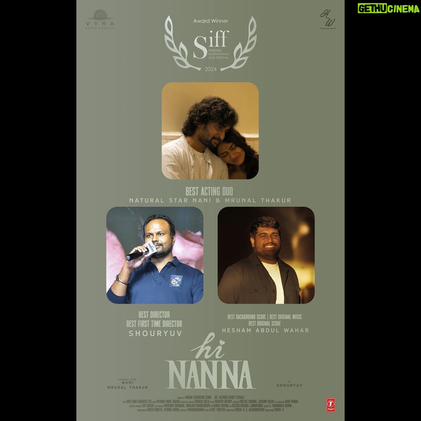 Nani Instagram - Celebrating cinema with LOVE and ACCOLADES ❤️🔥❤️🔥❤️🔥 #HiNanna sweeps six awards at the Swedish International Film Festival 2024 ✨ @swedish.international.filmfest A true resonance of Love 18 International awards & counting✨ Natural🌟 @NameisNani @mrunalthakur @shouryuv @MyrakiaraKhanna @heshamabdulwahab @VyraEnts