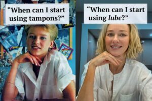 Naomi Watts Instagram - What kind of Dry January have you had… Dry AF… am I right? Why is it that we can talk about periods and puberty with ease, but when it comes to menopause, and yes, drrrryness… we all get a little skittish…. 🌵🐫 I created this post in an attempt to capture a woman’s hormonal bookends. I shot the Johnson & Johnson tampon ad when I was 15… face forward… confident… curious… “when can I start using tampons?” The other one is a take on what it could look like if we tackled midlife hormonal challenges with the same kind of boldness. When it comes to the “adult version” of hormonal changes we're thrust into the shadows of secrecy and shame… with a total lack of information, plus misinformation! Who knew we'd have to sneak a pump of the good stuff before some hanky panky?  According to @drjengunter, “A lubricant can be a great addition for sex. Some people may need it because they have dryness or other symptoms of menopause, but many people, whether in menopause or not, simply like lube. Unfortunately, there is a lot of stigma about lube. Some people are even made to feel as if there is something wrong with them for liking and/or needing lube. It seems you’re either too wet or too dry for the patriarchy. To that I say, bollocks. And, lube for all my friends, should they so desire.” Let's get real, take menopause and yes, dry va-jay-jay’s, mainstream. Unapologetically so! More than 1 billion people worldwide will be menopausal by 2025… That’s a whole lot of dry. #menopause #lube #earnyourstripes #youveearnedit #noshame
