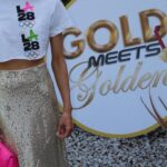 Nastia Liukin Instagram - gold meets golden ft: a diy crop @la28games tee, @taylorbisciotti, and a lovely man on his afternoon jog 🙃